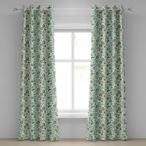 Шторы на люверсах ABAKUHAUS в стиле ретро, пастельные тона, весенний цветочный ретро-узор, декоративные двухпанельные шторы, 280 см x 175 см, мятно-зеленый, небесно-голубой