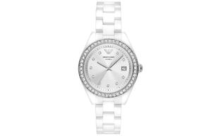 EMPORIO ARMANI Часы Three-Hand Date White Ceramic Watch, Silver Dial