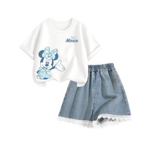 Детская повседневная спортивная одежда с круглым вырезом, тонкая футболка Disney, темный indigo welcome to k белый+solid color lake синий