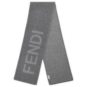 Шерстяной вязаный шарф женский серый FENDI