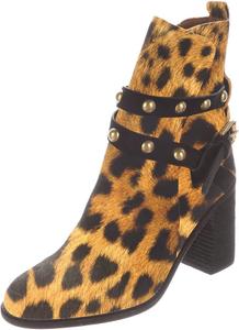 Женские ботильоны YDN с закругленным носком, ремешками и шипами, на высоком блочном каблуке, теплые осенне-зимние ботинки, размер 4-15 US, Leopard