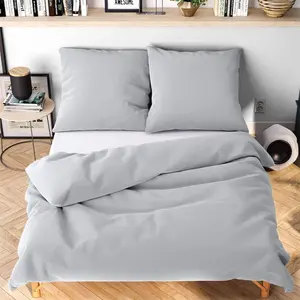 Комплект постельного белья из 3 предметов 200x220 см - гипоаллергенная микрофибра - Wolkenfeld - большой размер | вкл. 2 наволочки 80x80 | однотонный цвет - светло-серый Pentra GmbH