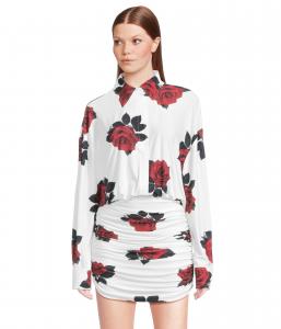 Платье Norma Kamali Oversized Boyfriend Neck Shirt Shirred Bottom Mini Dress, Red Rose