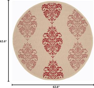 Ковер SAFAVIEH, 161 x 161 см, Courtyard Collection круглый Natural / Red CY2720 для помещений и улицы — водонепроницаемый, легко чистится, для патио, заднего двора, прихожей