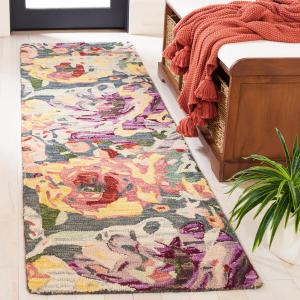 Ковер-ковер-дорожка SAFAVIEH, 69 x 244 см, Blossom Collection, Blue & Purple, цветочный дизайн, ручной работы из шерсти, идеально для гостиной, спальни, столовой (BLM463M-28)