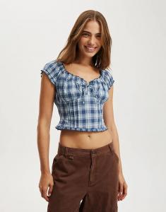 Блузка Cotton On Greta с воланами на рукавах, темно-синего цвета Cotton On