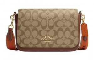Сумка через плечо с кожаным клапаном, кроссбоди, женская, коричневая COACH