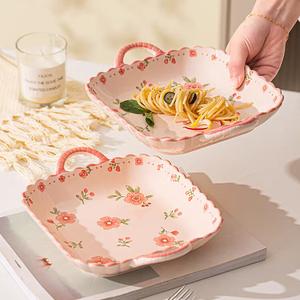 Ceramics Набор керамических мисок и тарелок Fresh Underglaze Color с квадратными тарелками с двойными ушками 23,5 см, комплект из 2 предметов