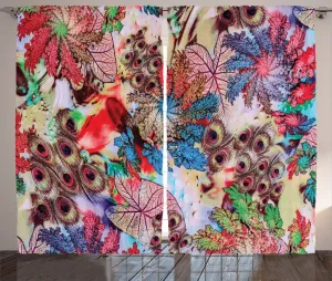 ABAKUHAUS Яркая штора в деревенском стиле, с изображением павлиньего пера, универсальная тесьма для гостиной, с петлями и крючками, 280 x 175 см, цвет: зеленый, синий, красный Abakuhaus