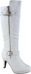 Женские высокие сапоги TZ Zone-6 на каблуке-стилет с круглым носком и платформой Toozon, White