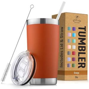 Кухонный стакан Zulay из нержавеющей стали с крышкой и трубочкой - 20 унций Zulay Kitchen, оранжевый