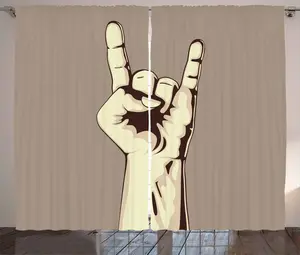 Шторы ABAKUHAUS Рок-музыка в деревенском стиле, винтажный стиль, универсальные ленточные шторы для гостиной с петлями и крючками, 280 x 175 см, серо-коричневый цвет слоновой кости