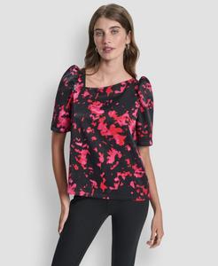 Женская футболка с коротким рукавом и принтом DKNY, Crimson Abstract Bouquet