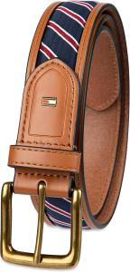 Мужской ремень Tommy Hilfiger с тканевой вставкой и классической пряжкой, Tan Stripe