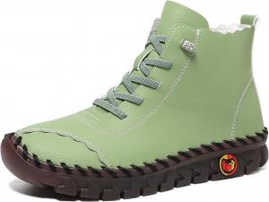 Женские ручной работы легкие кожаные ботильоны с поддержкой свода стопы, модные высокие кеды на шнуровке, походные кроссовки с противоскользящей подошвой, мягкой платформой, для повседневной прогулки и комфорта на улице NXNBHSL, Green