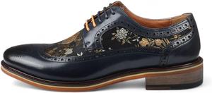 Мужские кожаные туфли с цветочным принтом и брогом- Ross Infinity Leather, темно-синий