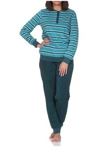 NORMANN Пижама из махровой ткани, с длинными рукавами и манжетами, в полоску, зеленого цвета