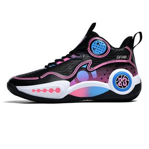 Износостойкие, легкие, амортизирующие, среднего размера, детские баскетбольные кроссовки для подростков Kung Fu partners, черный/розовый