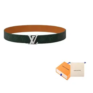 Кожаные ремни мужские тёмно-зелёный/коричневый жёлтый 4см LOUIS VUITTON, темно- зеленый/коричневый желтый