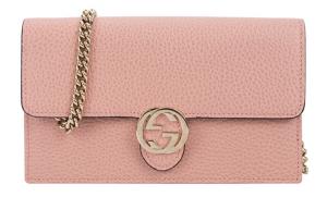 GUCCI Double G Кожаная Цепная Сумка Через Плечо Посыльный Розовый