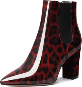 Женские ботильоны Mettesally на щиколотку с острым носком, массивным каблуком, на высоком каблуке, с эластичной вставкой Челси, зимние ботинки, Leopard Red