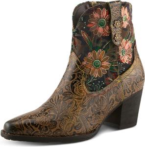 Ботильоны Spring Step L'Artiste Brydie в западном стиле | Кожаные ботинки с вышивкой и западным акцентом, Olive Multi