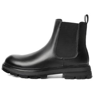 BELLE Челси ботинки мужские черные с подкладкой из черного флиса, цвет Black Fleece-Lined-A0655 (Shaft Height 13CM)