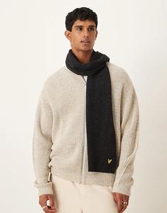 Шарф Lyle & Scott из овечьей шерсти в рубчик цвета угольно-черного меланжа