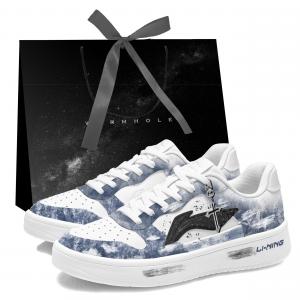 Мужские низкие скейтборд-кроссовки Li Ning Floating Boat Celadon из искусственной кожи с противоскользящим и износостойким покрытием., темно-синий