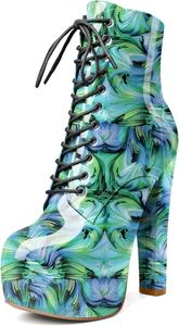 Женские ботильоны Esvowido с платформой, массивным каблуком, высоким каблуком, круглым носком, сексуальные шнуровки, короткие ботинки с боковой молнией, Floral Green