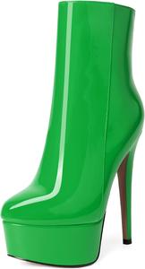 Женские ботильоны MERRORI на платформе, с фантазийным глянцевым дизайном, молнией, однотонные, с круглым носком и шпилькой, высоким каблуком 6 дюймов, Green