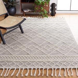 Ковер SAFAVIEH, 122 x 183 см, Natura Collection, Ivory & Black, ручной работы марокканский бохо с плетеными кистями из шерсти, идеально для помещений с высокой проходимостью: прихожая, гостиная, спальня (NAT339A)