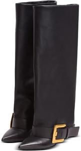 Женские сапоги с отворотом, зауженный носок, шпилька, высокие до колена, сексуальные праздничные туфли XEYANFYS, Black 2