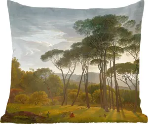 Декоративная подушка , диванная подушка, декоративная подушка для гостиной, 45x45 см, Итальянский пейзаж с сосной - картина Хендрика Фогда - подушка для сна - диванная подушка MuchoWow