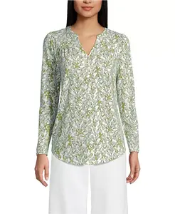 Женская легкая трикотажная туника с длинным рукавом и вырезом Lands' End, белый