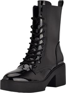 Женские ботинки FOWT с защищенным носком, платформой и шнуровкой, на среднем толстом каблуке, с боковой молнией, зимние, размер 4-16 US, Black