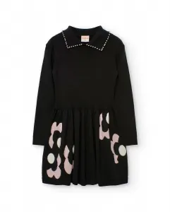 Детское платье для девочки с длинными рукавами и воротником-стойкой Boboli, черный/белый