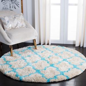 Ковер SAFAVIEH, 153 x 153 см, Barcelona Shag Collection Cream/Blue BSG319K ручной работы с решетчатым узором