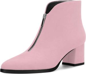 Женские ботильоны, однотонные ботильоны на молнии, с заостренным носком и средним каблуком. RLYGHWAO, Pink Suede