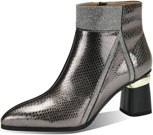 Женские ботильоны TinaCus ручной работы из натуральной кожи с печатным глянцевым покрытием, боковой молнией, заостренным носком и средним массивным каблуком, Champagne