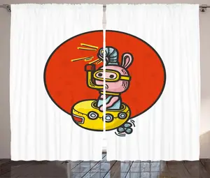 Штора ABAKUHAUS "Желтая подводная лодка" в деревенском стиле, Alien Planet, универсальная, для гостиной, с петлями и крючками, 280 x 245 см, цвет белый красный Abakuhaus