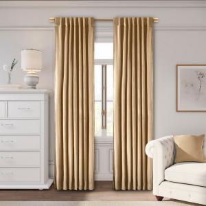 Высококачественная бархатная панельная штора с карманом для карниза и петлями сзади, 50 дюймов в ширину x 96 дюймов в длину Ricardo, Champagne