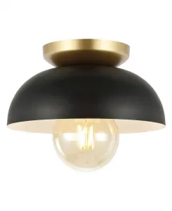 Потолочный светильник Paulina 22 см, классический промышленный, из железа, с одним плафоном Jonathan Y, черный/золотой