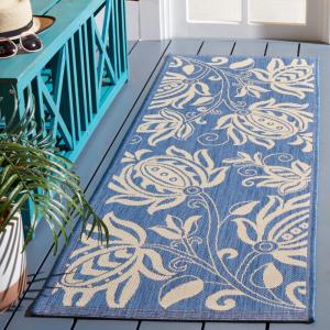 Ковер SAFAVIEH, 69 x 201 см, Washable Rug Outdoor Courtyard Collection - Runner, синий и натуральный, без линьки и легкий в уходе, идеально для патио, прихожей, гардеробной, коридора, кухни (CY2961-3103)