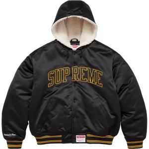Куртка унисекс Mitchell & Ness FW25 WEEK11 с капюшоном и подкладкой из сатина Supreme, черный