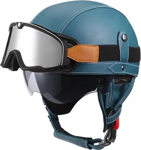 Винтажный реактивный шлем с очками и встроенными солнцезащитными козырьками, кожаный мотоциклетный полушлем, подходит для взрослых мужчин и женщин, вертолет, мотоцикл, скутер, сертифицирован DOT/ECE ZGFHTY, 8