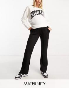 Черные брюки для беременных Mamalicious с завышенным поясом, широкими штанинами и защипами Mama.licious