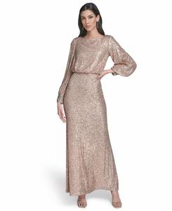 Женское длинное платье с вышитыми манжетами и вырезом-лодочкой Eliza J, Pink