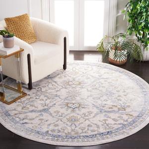 Ковер SAFAVIEH, 201 x 201 см, коллекции Palma, круглый, бежевый и светло-голубой, восточный дизайн, без линьки и простой в уходе, идеален для помещений с высокой проходимостью в гостиной, спальне (PAM336A)