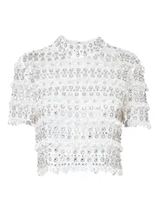 Топ с короткими рукавами и кристаллами Carolina Herrera, белый